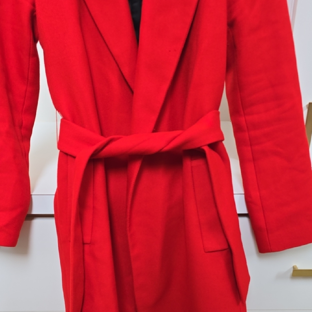Zara Red Belted Trench Coat with Notch Lapel - Picture 3 of 9